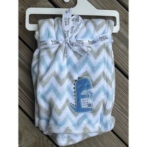 Betty & Bob Blue Gray Zig Zag Dinosaur Dino Baby Blanket Lovey Plush Boys NEW